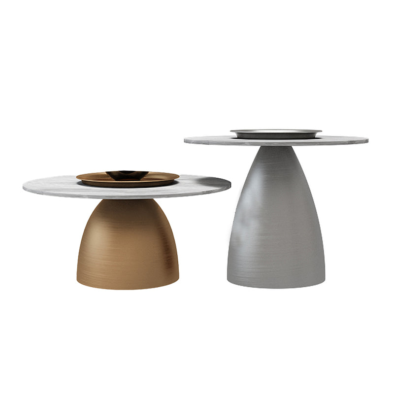 Glam Round Slate Cocktail Table Tray Top Brushed Metal Coffee Table
