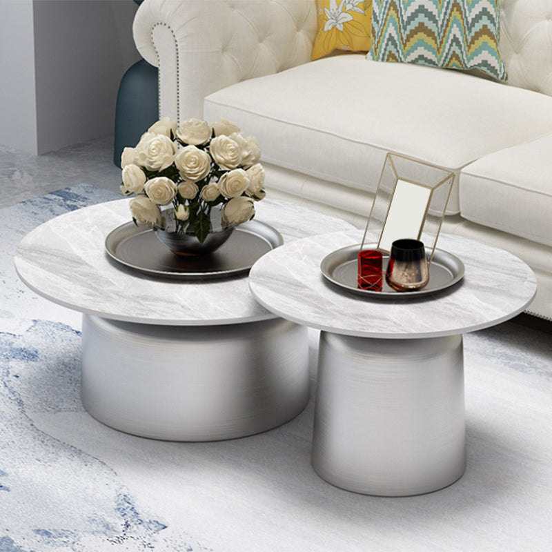 Glam Round Slate Cocktail Table Tray Top Brushed Metal Coffee Table