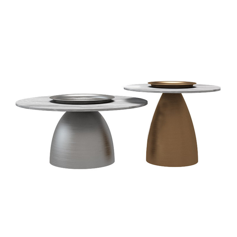 Glam Round Slate Cocktail Table Tray Top Brushed Metal Coffee Table