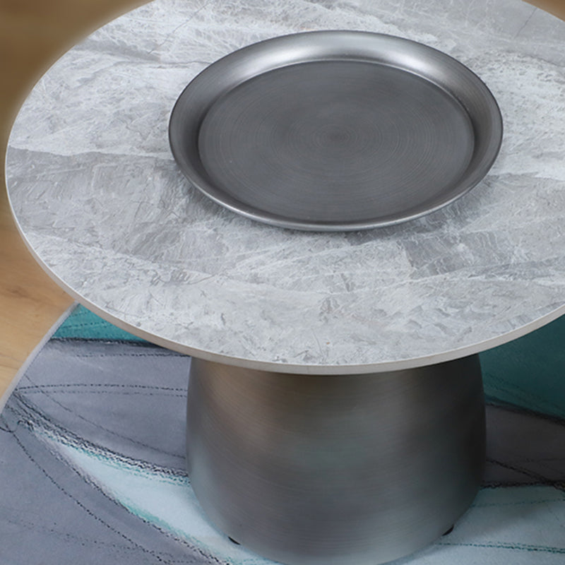 Glam Round Slate Cocktail Table Tray Top Brushed Metal Coffee Table
