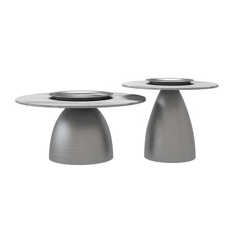 Glam Round Slate Cocktail Table Tray Top Brushed Metal Coffee Table