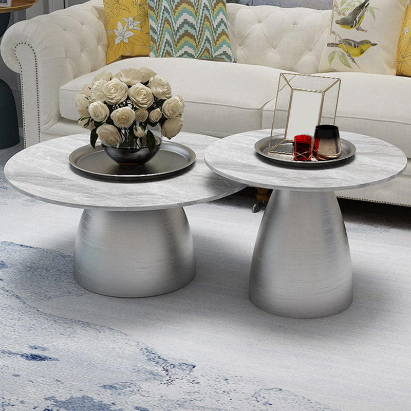 Glam Round Slate Cocktail Table Tray Top Brushed Metal Coffee Table