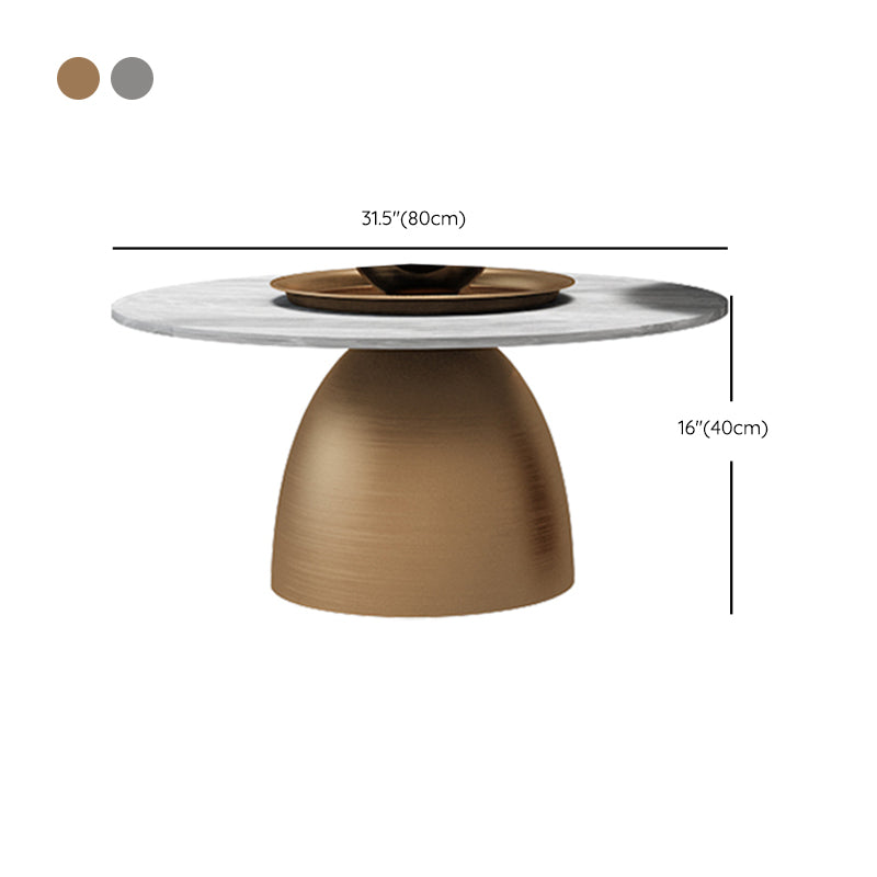 Glam Round Slate Cocktail Table Tray Top Brushed Metal Coffee Table
