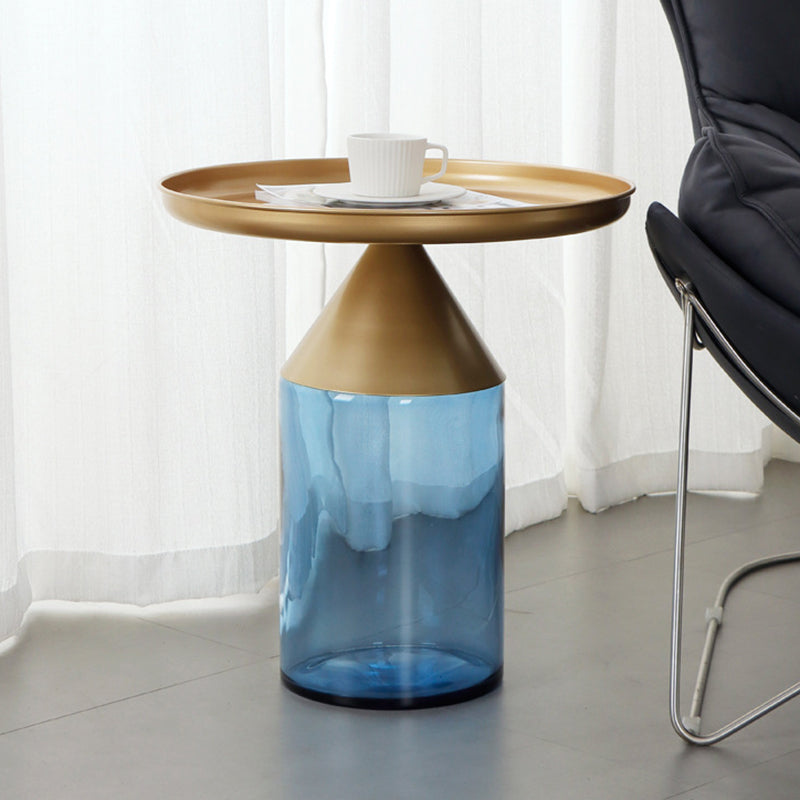 Metal Tray Top Coffee Table Mid-Century Glass Pedestal Cocktail Table