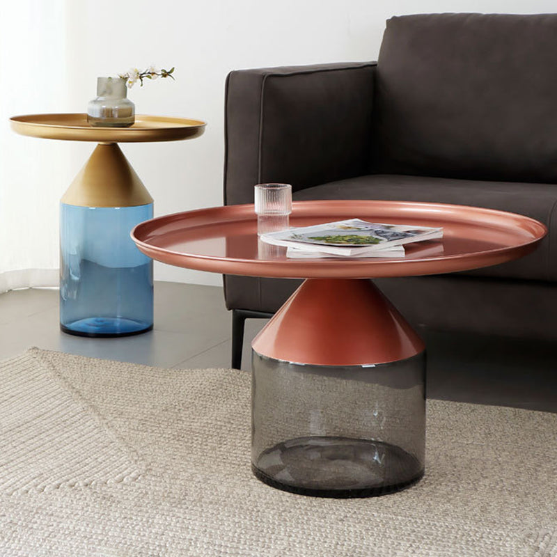 Metal Tray Top Coffee Table Mid-Century Glass Pedestal Cocktail Table