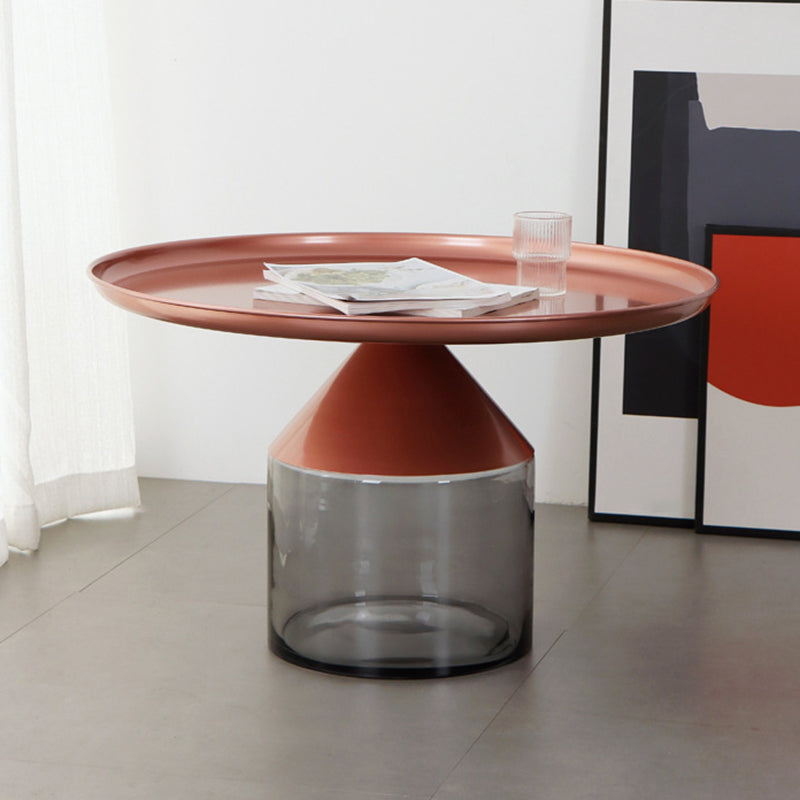 Metal Tray Top Coffee Table Mid-Century Glass Pedestal Cocktail Table