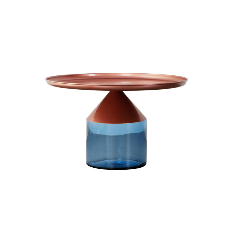 Metal Tray Top Coffee Table Mid-Century Glass Pedestal Cocktail Table