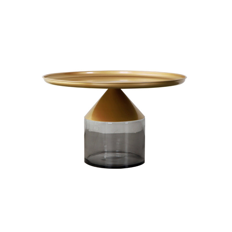 Metal Tray Top Coffee Table Mid-Century Glass Pedestal Cocktail Table