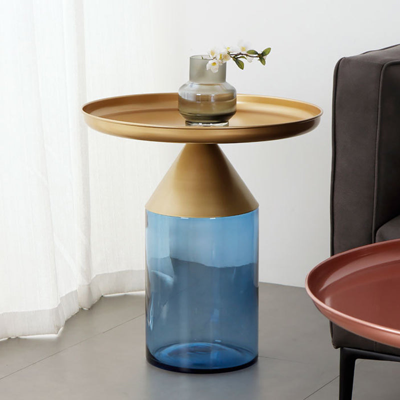 Metal Tray Top Coffee Table Mid-Century Glass Pedestal Cocktail Table