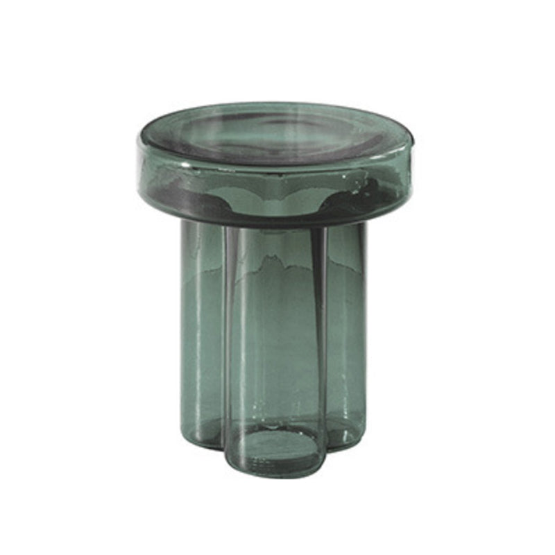 Modern Clear Glass Coffee Table Pedestal Round Simple Cocktail Table