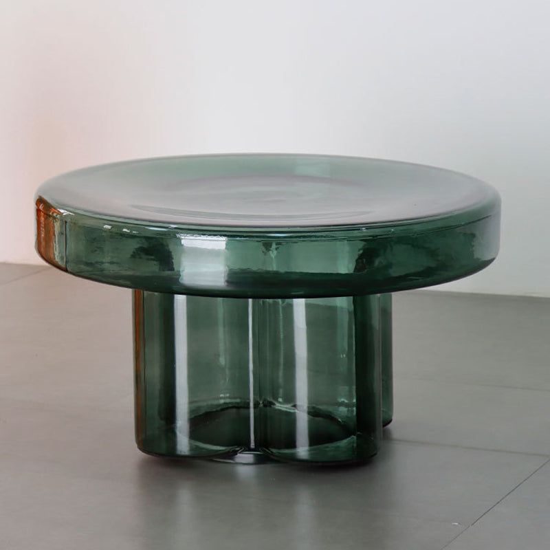 Modern Clear Glass Coffee Table Pedestal Round Simple Cocktail Table