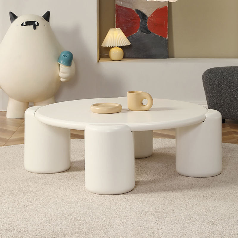 Round Engineered Wood Coffee Table Modern 4 Legs Cocktail Table