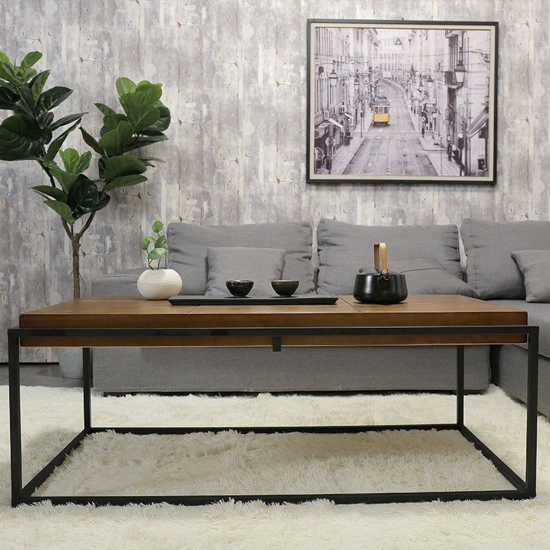 Rectangular Wooden Cocktail Table Metal Frame Coffee Table in Black