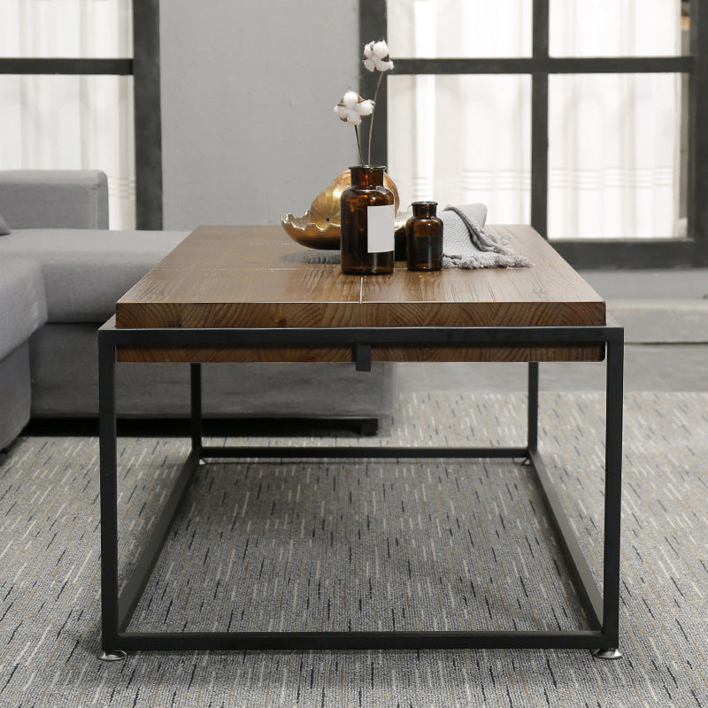 Rectangular Wooden Cocktail Table Metal Frame Coffee Table in Black