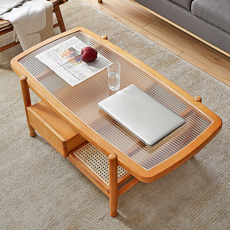 4 Legs Coffee Table with Shelf Modern Glass Top Cocktail Table