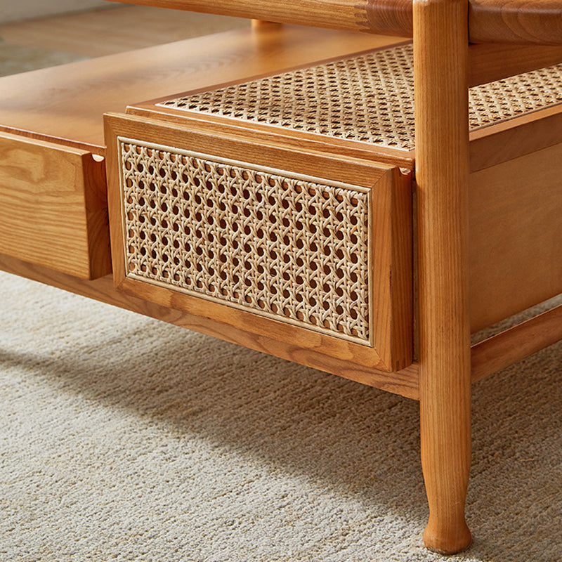 4 Legs Coffee Table with Shelf Modern Glass Top Cocktail Table