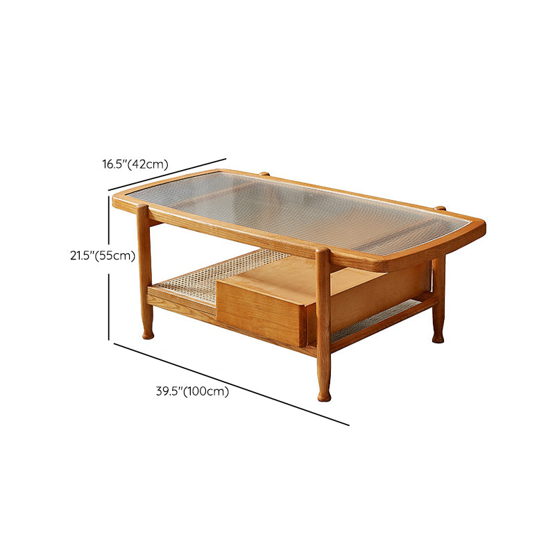 4 Legs Coffee Table with Shelf Modern Glass Top Cocktail Table