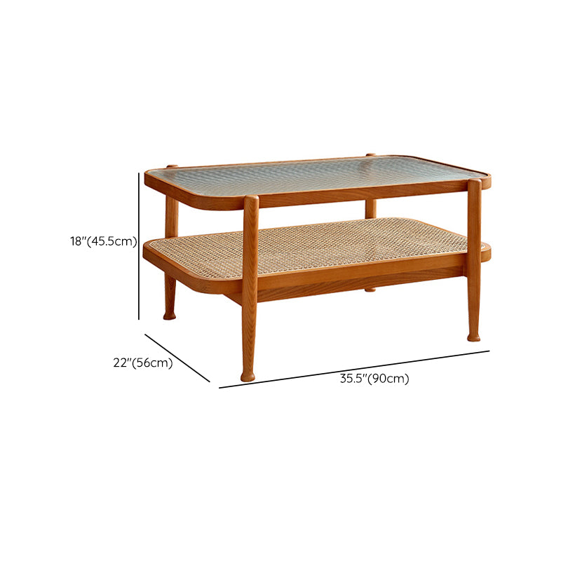 4 Legs Coffee Table with Shelf Modern Glass Top Cocktail Table