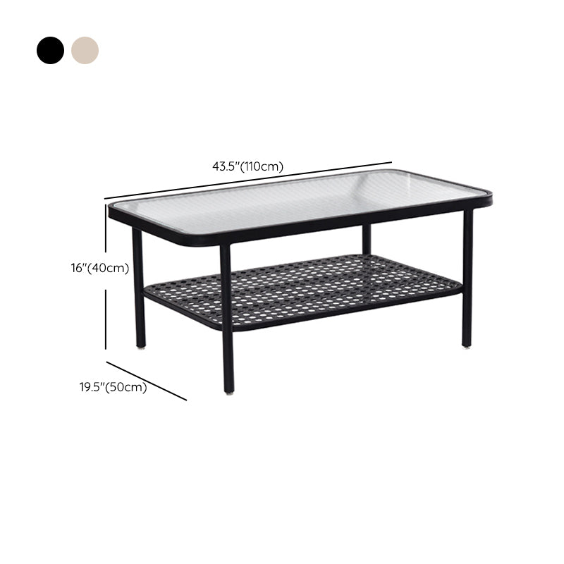 Glass Modern Rectangular Coffee Table with Shelf 4 Legs Cocktail Table
