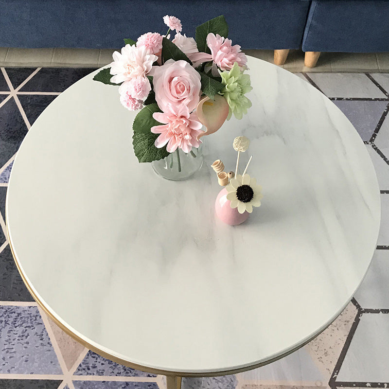Modern Round Slate Coffee Table Cross Legs Cocktail Table in Gold