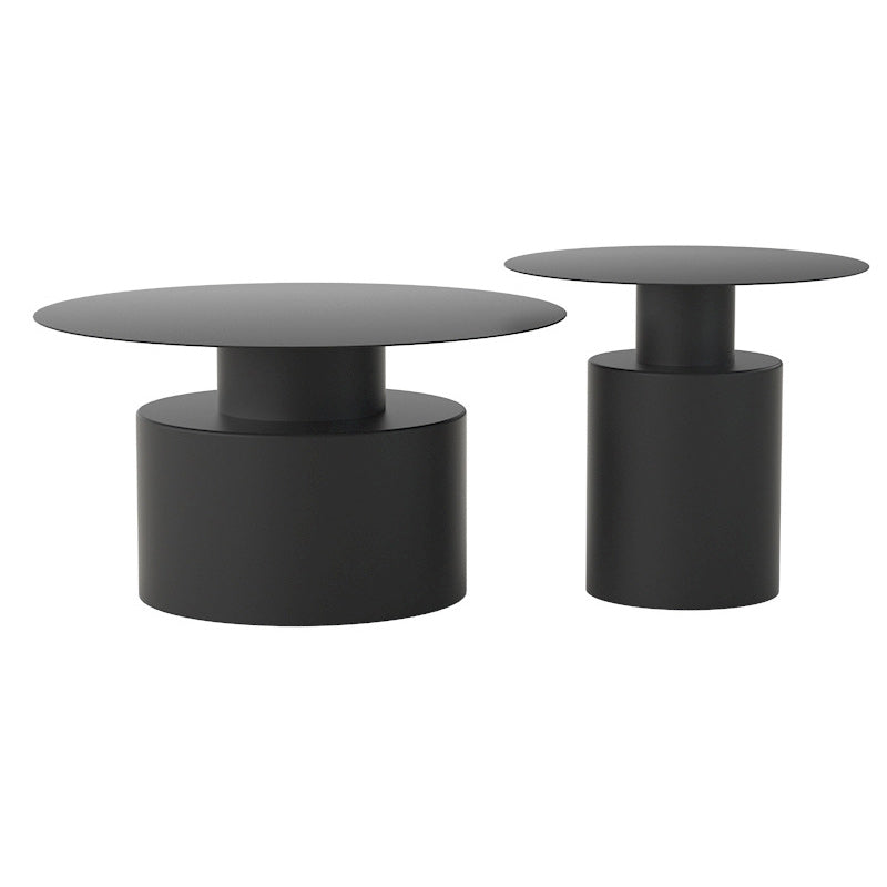Round Iron Coffee Table Mid-Century Pedestal 2 Pieces Cocktail Table Set