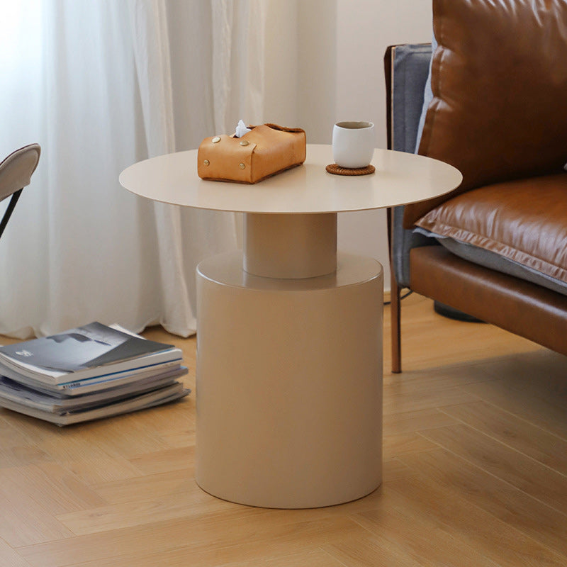Round Iron Coffee Table Mid-Century Pedestal 2 Pieces Cocktail Table Set