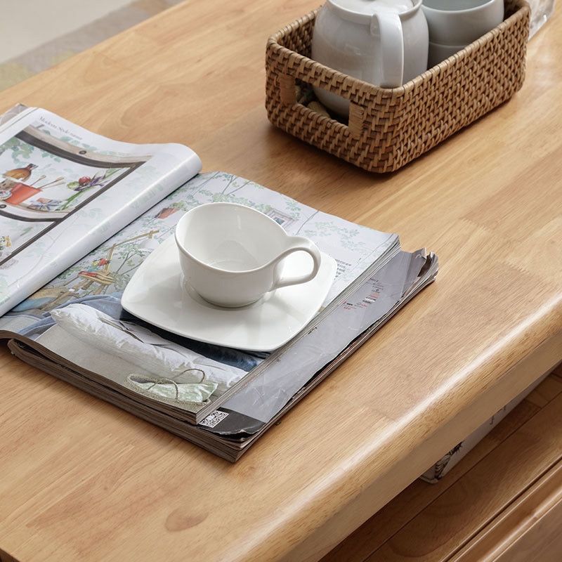Nordic Solid Wood Coffee Table 4-Drawer 1-Shelf Cocktail Table