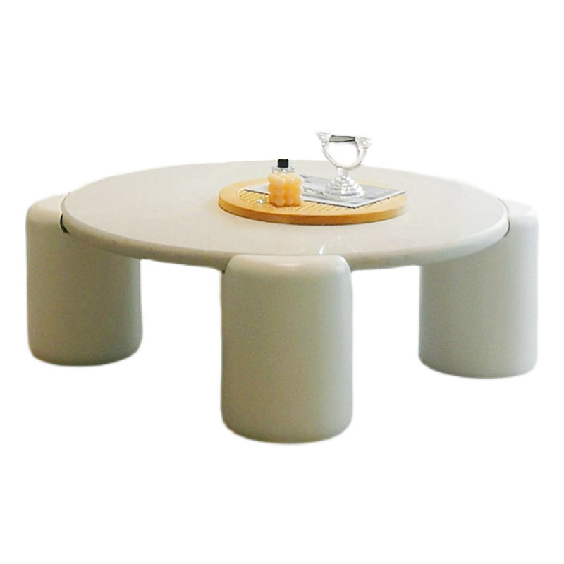 Contemporary Round Wood Cocktail Table White 4 Legs Coffee Table - 13.8" H