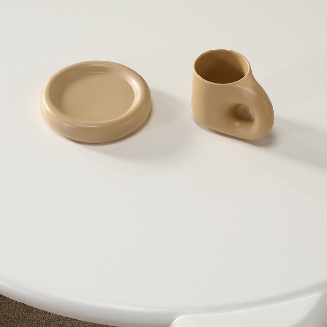 Contemporary Round Wood Cocktail Table White 4 Legs Coffee Table - 13.8" H