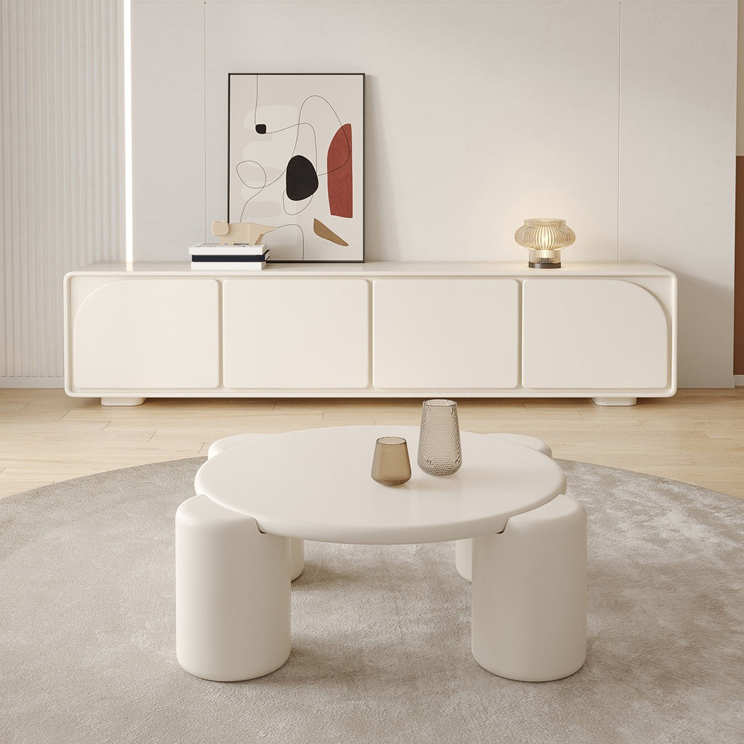 Contemporary Round Wood Cocktail Table White 4 Legs Coffee Table - 13.8" H