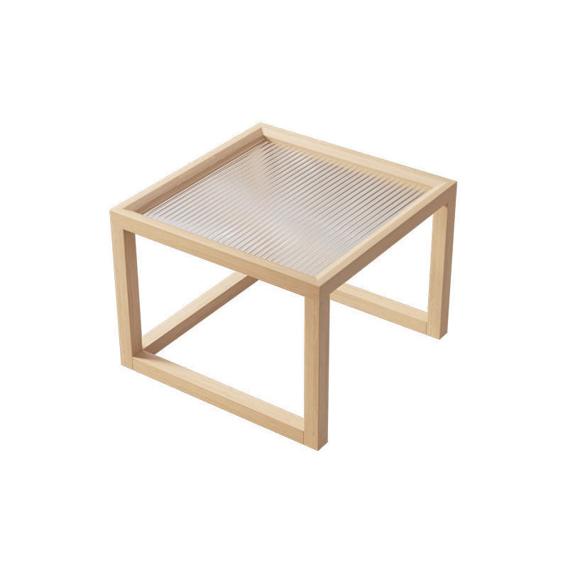 Modern Glass Top Coffee Table Square Natural Wood Cocktail Table
