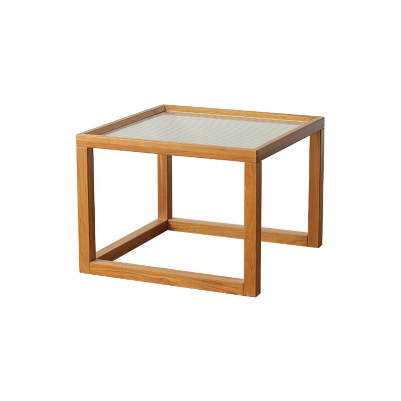 Modern Glass Top Coffee Table Square Natural Wood Cocktail Table