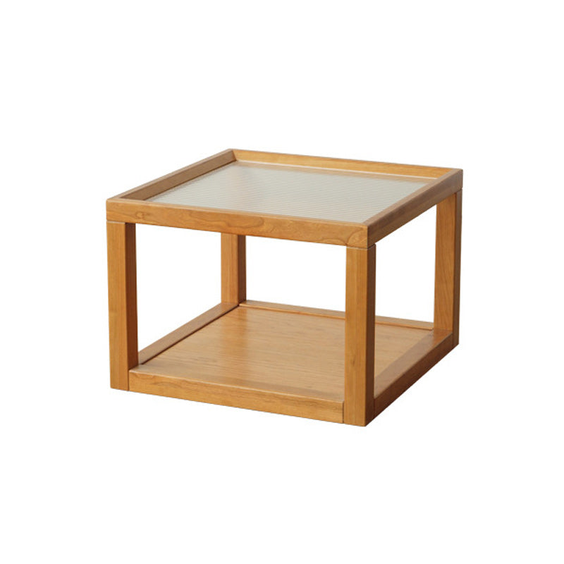 Modern Glass Top Coffee Table Square Natural Wood Cocktail Table