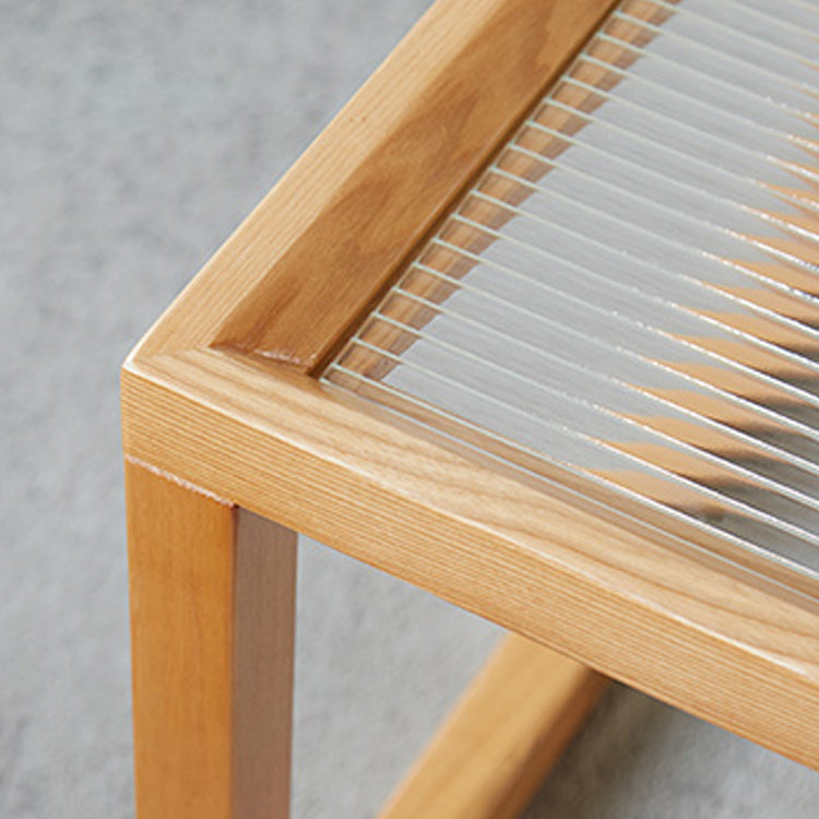 Modern Glass Top Coffee Table Square Natural Wood Cocktail Table