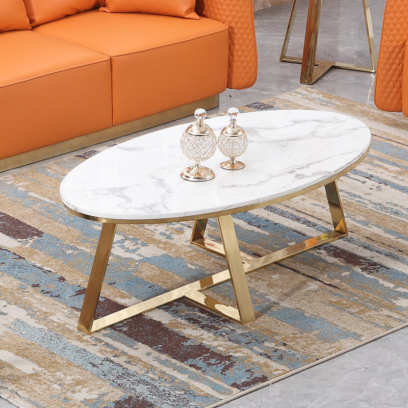 Luxurious Coffee Table Metal Cross Legs Cocktail Table in Gold