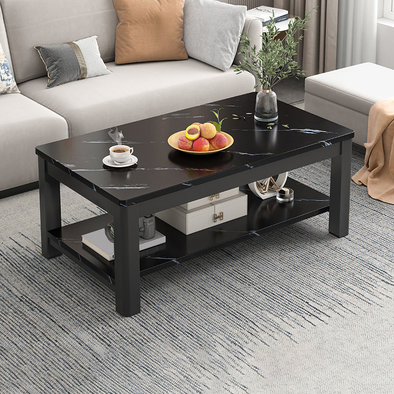 Contemporary Glass 4 Legs Coffee Table 1-Shelf Simple Cocktail Table