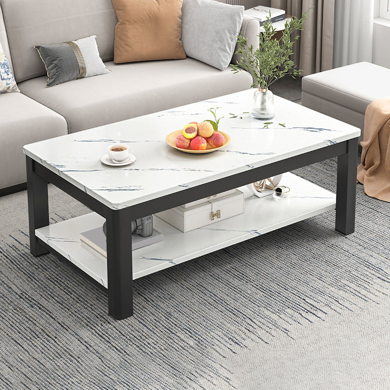 Contemporary Glass 4 Legs Coffee Table 1-Shelf Simple Cocktail Table