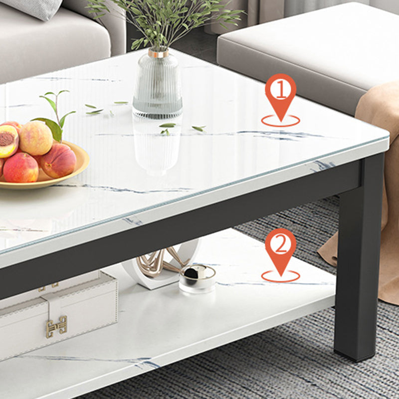 Contemporary Glass 4 Legs Coffee Table 1-Shelf Simple Cocktail Table