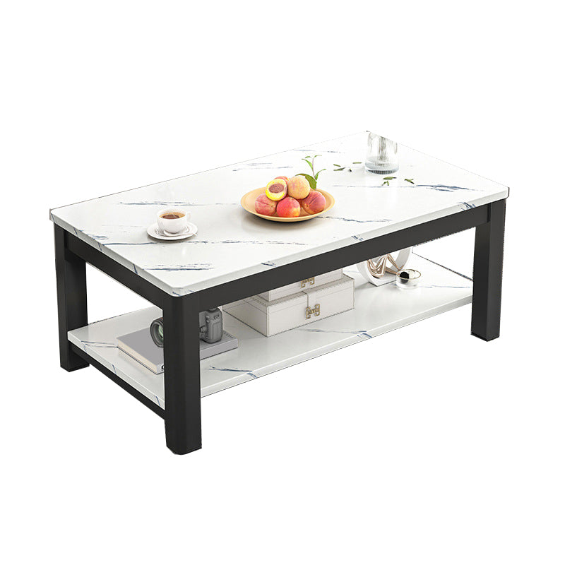 Contemporary Glass 4 Legs Coffee Table 1-Shelf Simple Cocktail Table