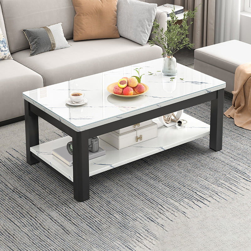 Contemporary Glass 4 Legs Coffee Table 1-Shelf Simple Cocktail Table