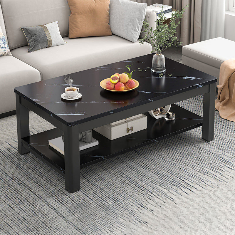 Contemporary Glass 4 Legs Coffee Table 1-Shelf Simple Cocktail Table