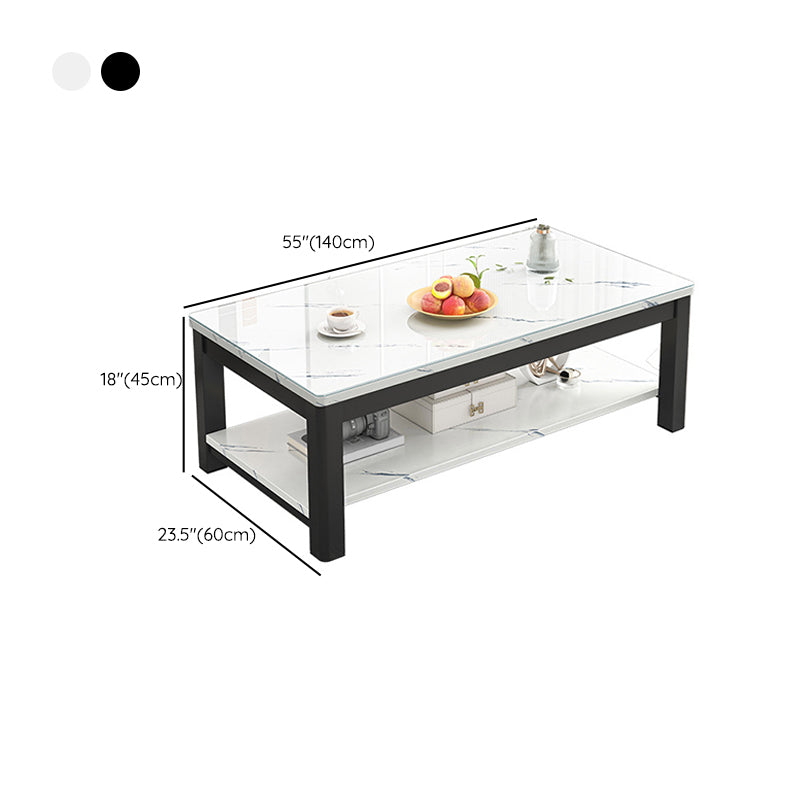 Contemporary Glass 4 Legs Coffee Table 1-Shelf Simple Cocktail Table