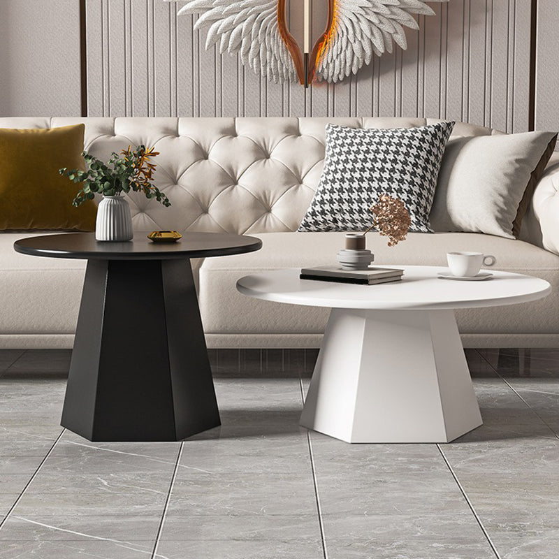 Mid-Century Iron Round Pedestal Coffee Cocktail Table Set in Black & White