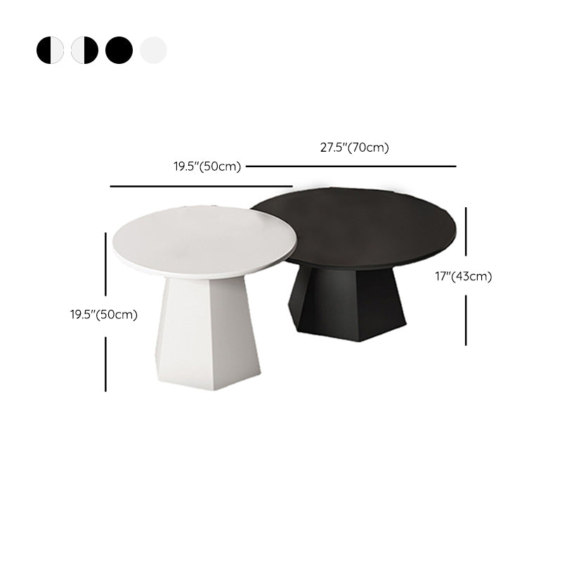 Mid-Century Iron Round Pedestal Coffee Cocktail Table Set in Black & White