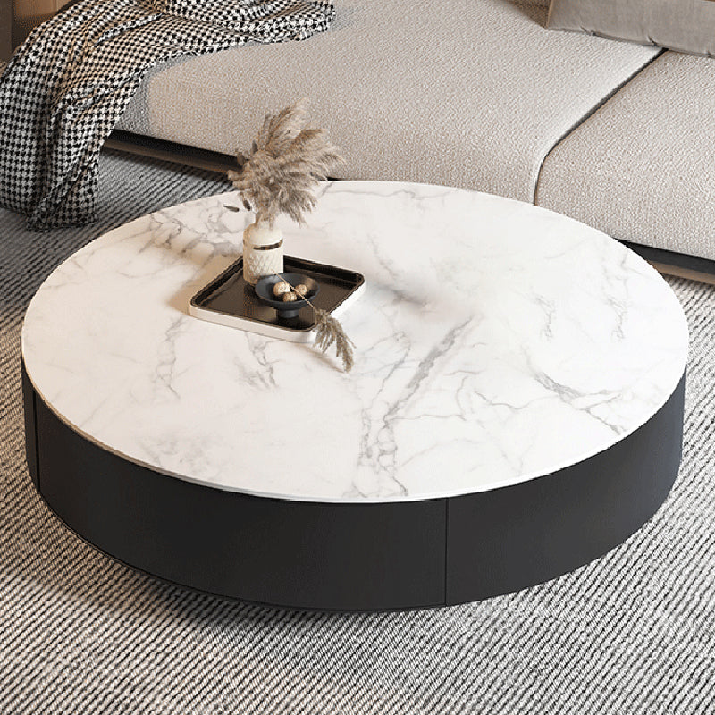 Metal Drum Coffee Table with Storage Round Cocktail Table in Black