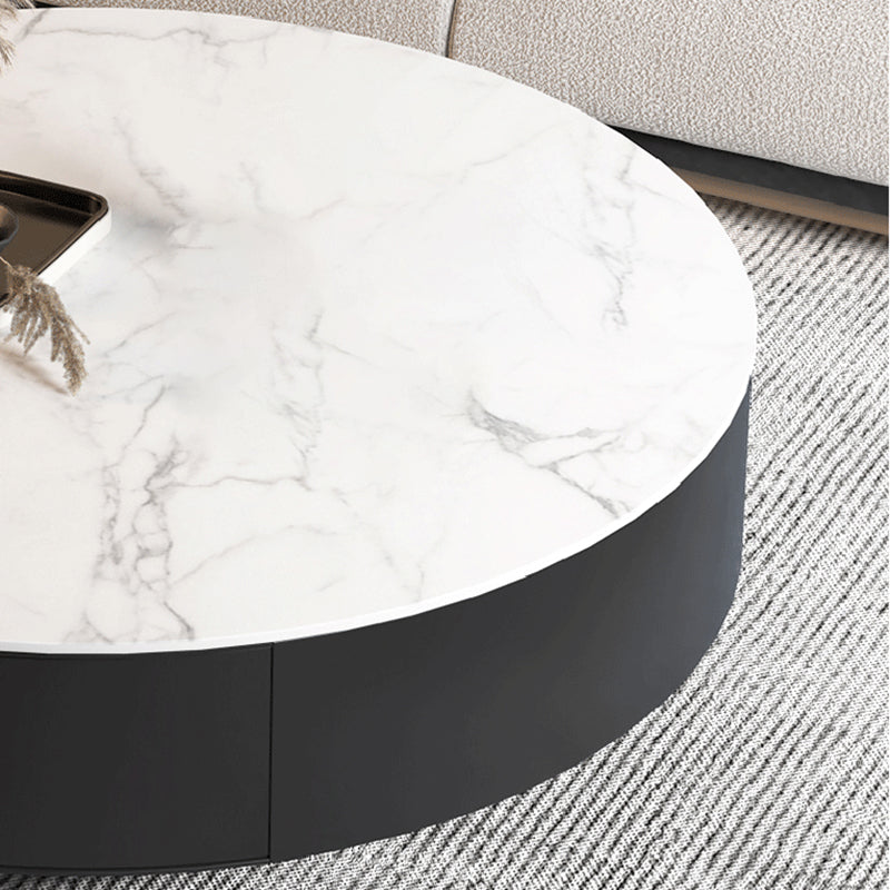 Metal Drum Coffee Table with Storage Round Cocktail Table in Black