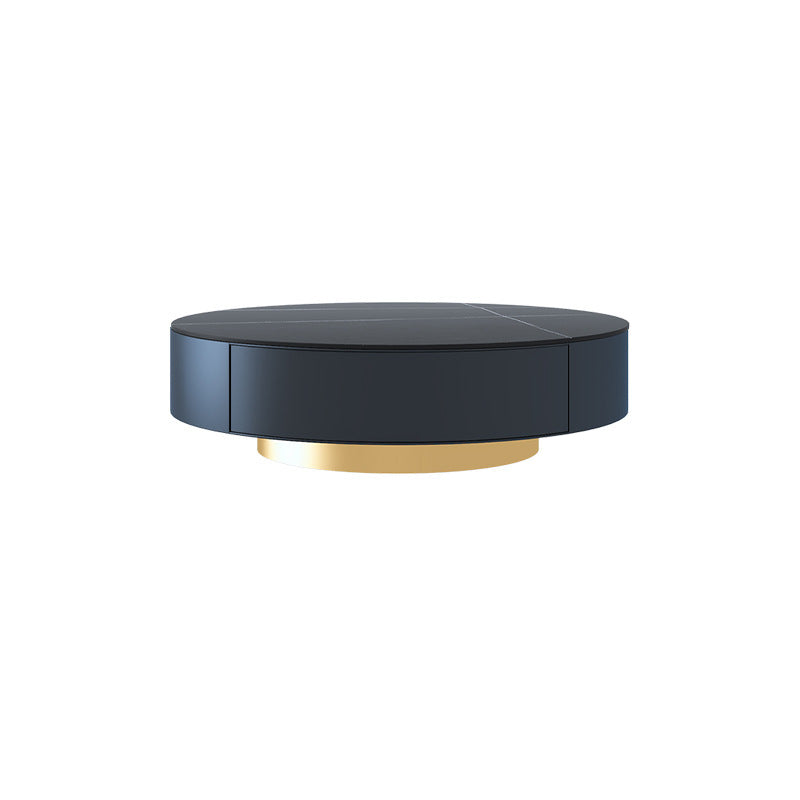 Metal Drum Coffee Table with Storage Round Cocktail Table in Black