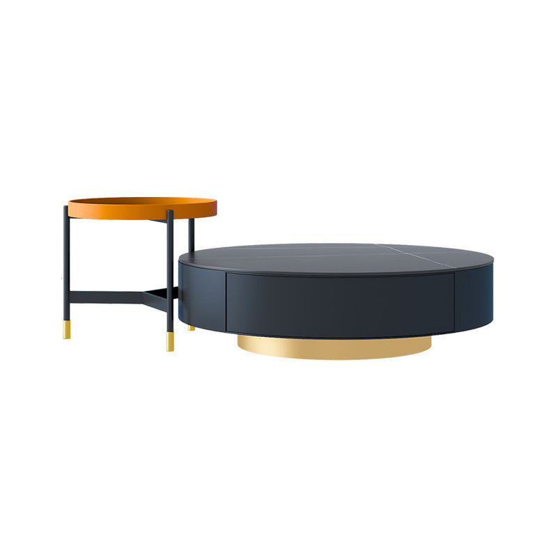 Metal Drum Coffee Table with Storage Round Cocktail Table in Black