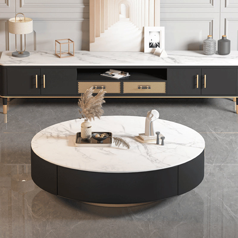 Metal Drum Coffee Table with Storage Round Cocktail Table in Black