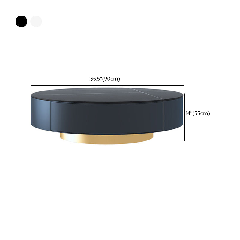 Metal Drum Coffee Table with Storage Round Cocktail Table in Black